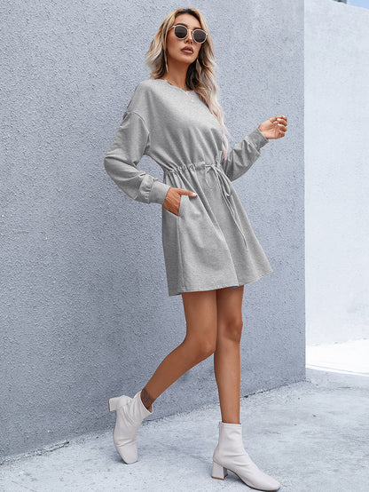 Women's Elegant Round Neck Long Sleeve Loose Dress