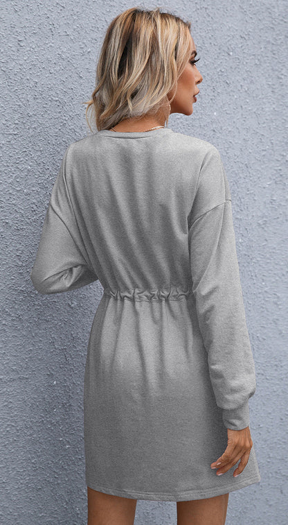 Women's Elegant Round Neck Long Sleeve Loose Dress