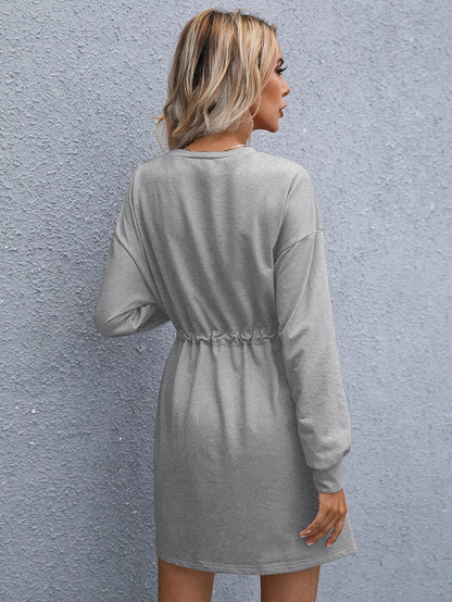 Women's Elegant Round Neck Long Sleeve Loose Dress