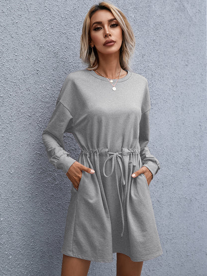 Women's Elegant Round Neck Long Sleeve Loose Dress