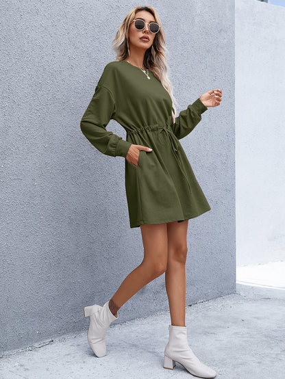 Women's Elegant Round Neck Long Sleeve Loose Dress
