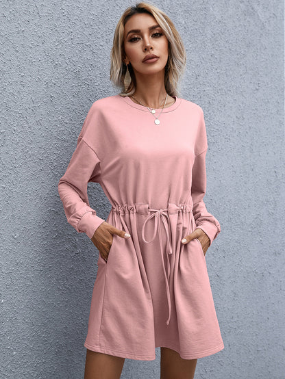 Women's Elegant Round Neck Long Sleeve Loose Dress