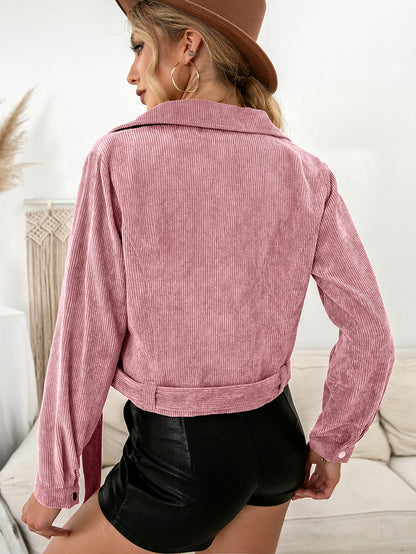 Corduroy Casual Side Zip Short Jacket Coat Top