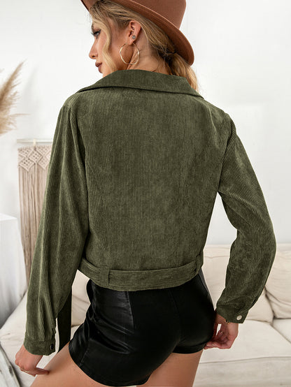 Corduroy Casual Side Zip Short Jacket Coat Top