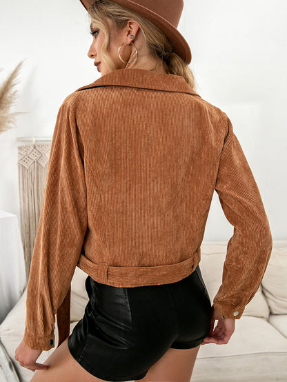 Corduroy Casual Side Zip Short Jacket Coat Top