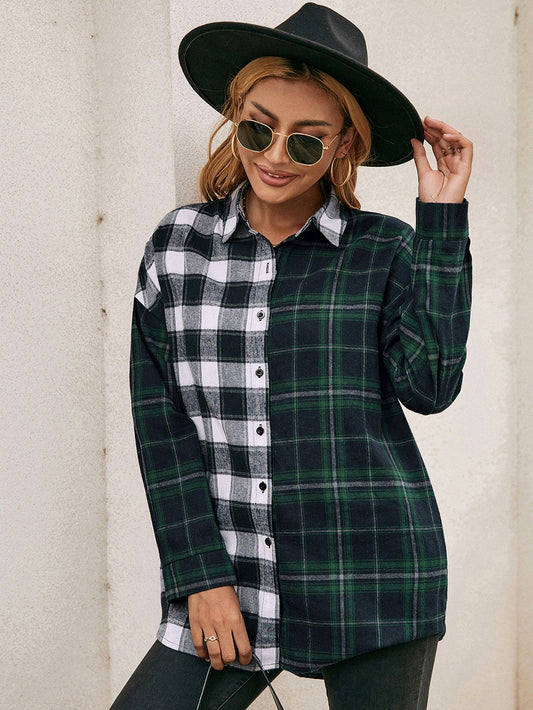 Single-Breasted Plaid Shirt Jacket