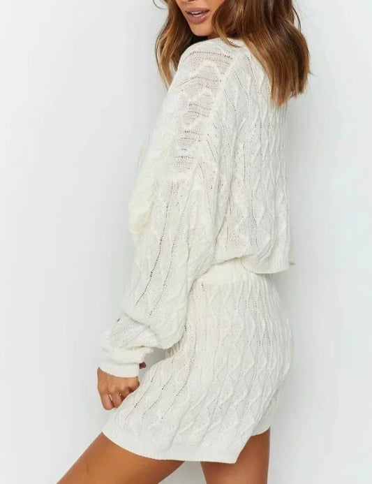 Round Neck Twist Knit Loose Long-Sleeved Knitted Sweater Two Set