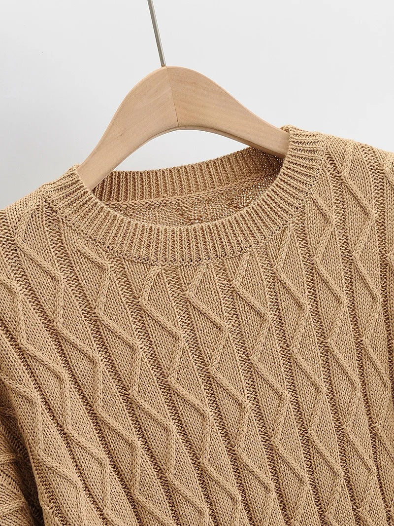 Round Neck Twist Knit Loose Long-Sleeved Knitted Sweater Two Set