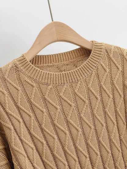 Round Neck Twist Knit Loose Long-Sleeved Knitted Sweater Two Set