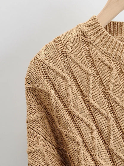 Round Neck Twist Knit Loose Long-Sleeved Knitted Sweater Two Set