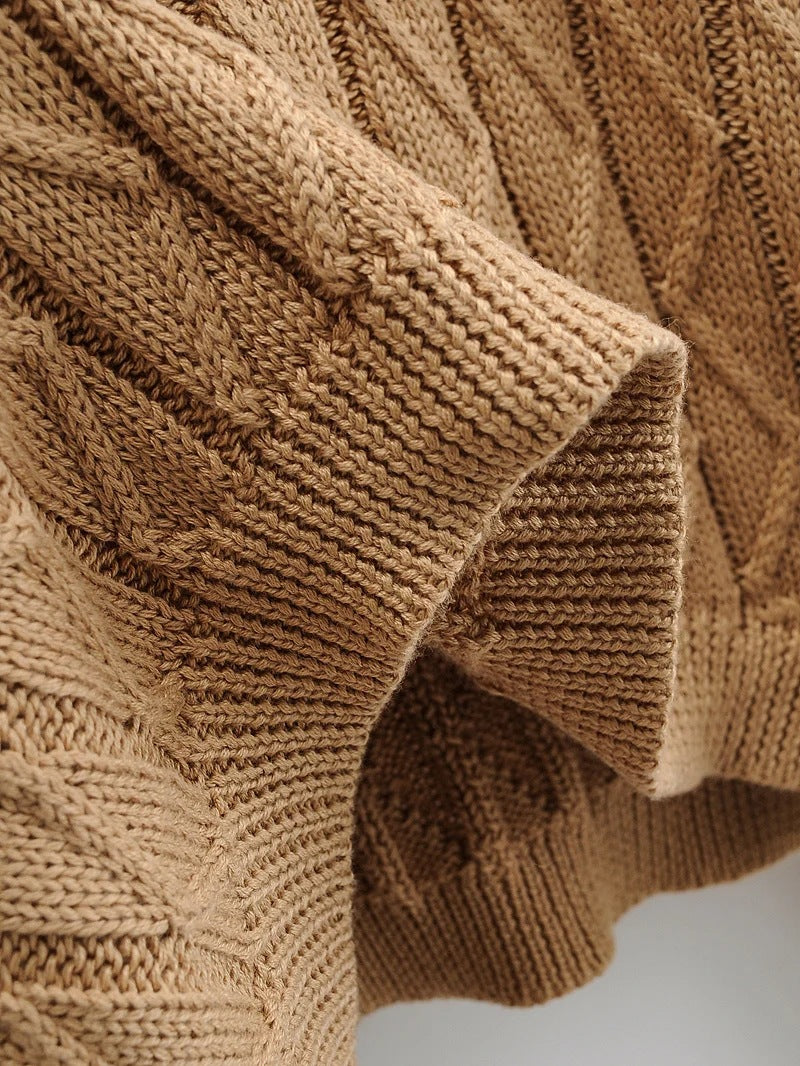 Round Neck Twist Knit Loose Long-Sleeved Knitted Sweater Two Set