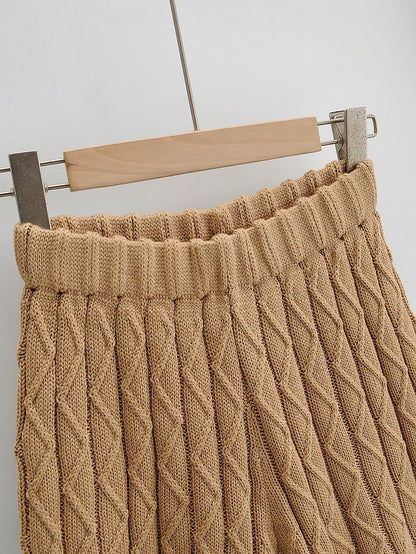 Round Neck Twist Knit Loose Long-Sleeved Knitted Sweater Two Set