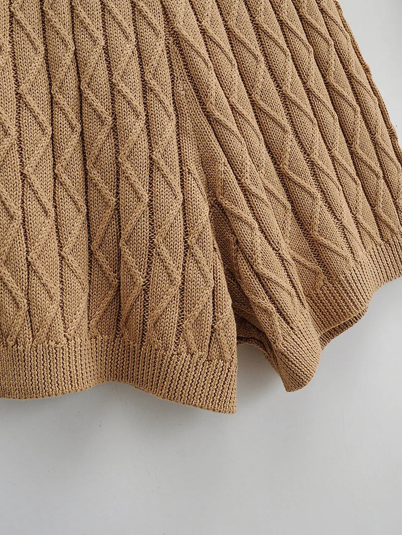 Round Neck Twist Knit Loose Long-Sleeved Knitted Sweater Two Set