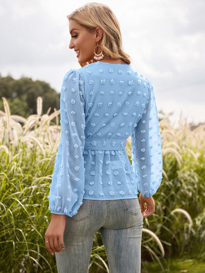 Jacquard Lace V-neck Long-sleeved Blouse
