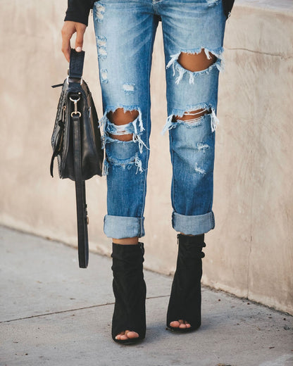 Ripped Jeans Street Style Denim Trousers
