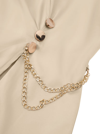 V-Neck Long Sleeve Dress Solid Tie Waist