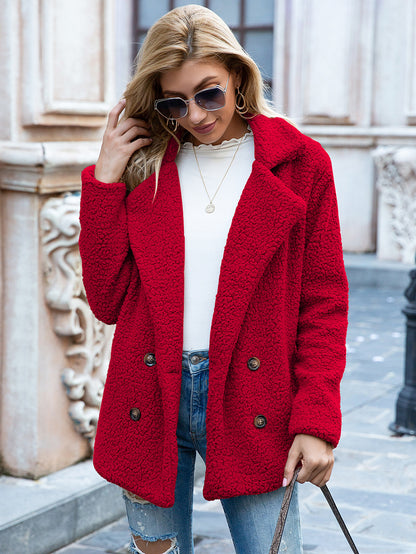 Fluffy Lapel Loose Button Warm Cardigan Outwear