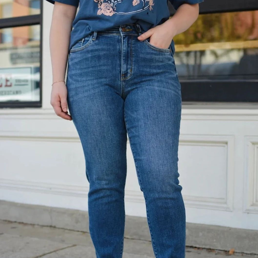 High-Waist Stretch Denim Pants with 3D Pattern