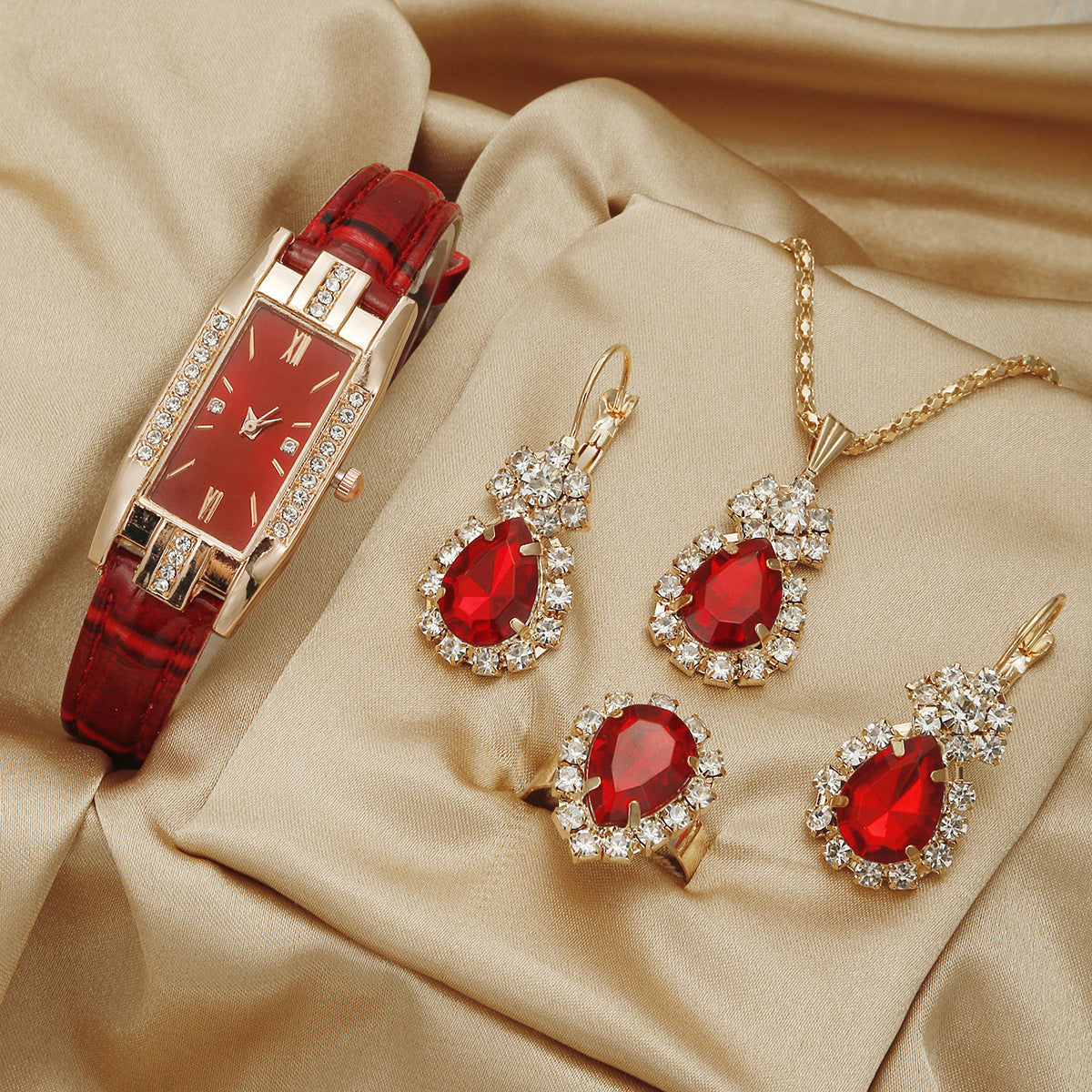 Leather Strap Quartz Watch Set