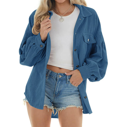 Loose Corduroy Shirt Lantern Sleeve