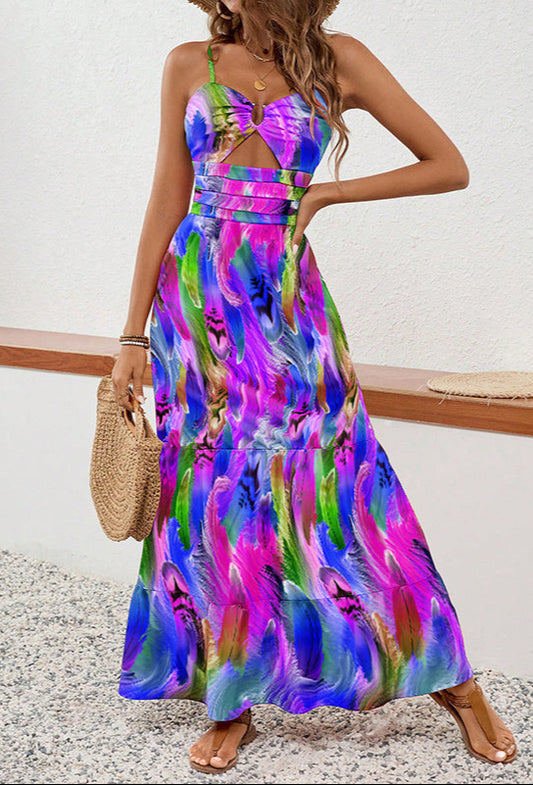 Sleeveless Boho Maxi Dress Spaghetti Strap Floral