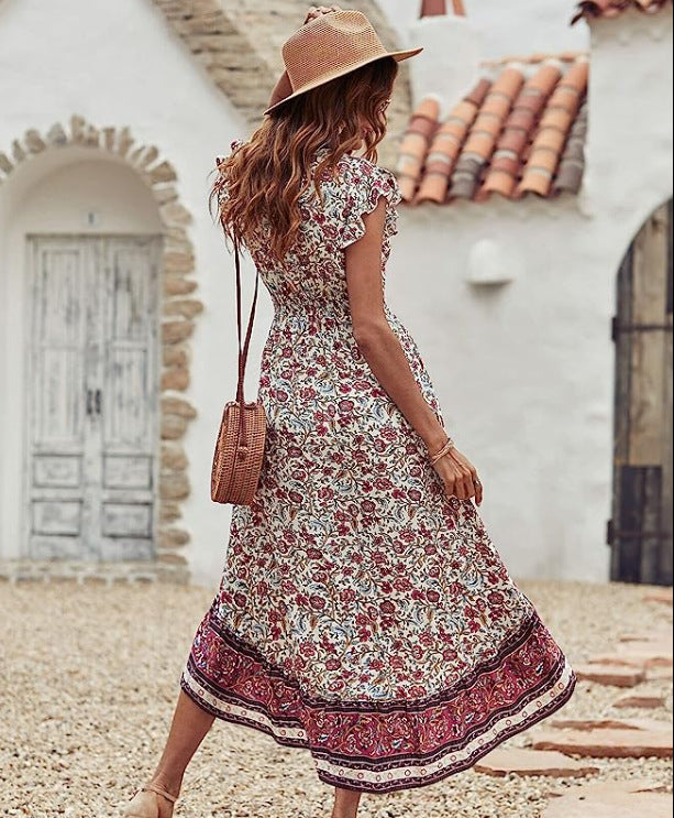 Loose V-Neck Flounce Dress