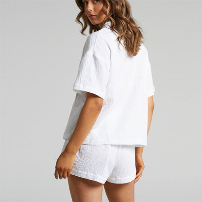 Casual Two-Piece Set – Loose Solid Color Shorts & Shirt Outfit