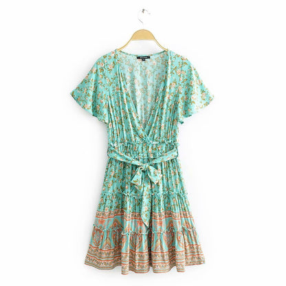 V-Neck Printed Dress Summer Floral Dress