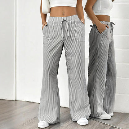 Striped Wide Leg Drawstring Pants – Summer Comfort Relax