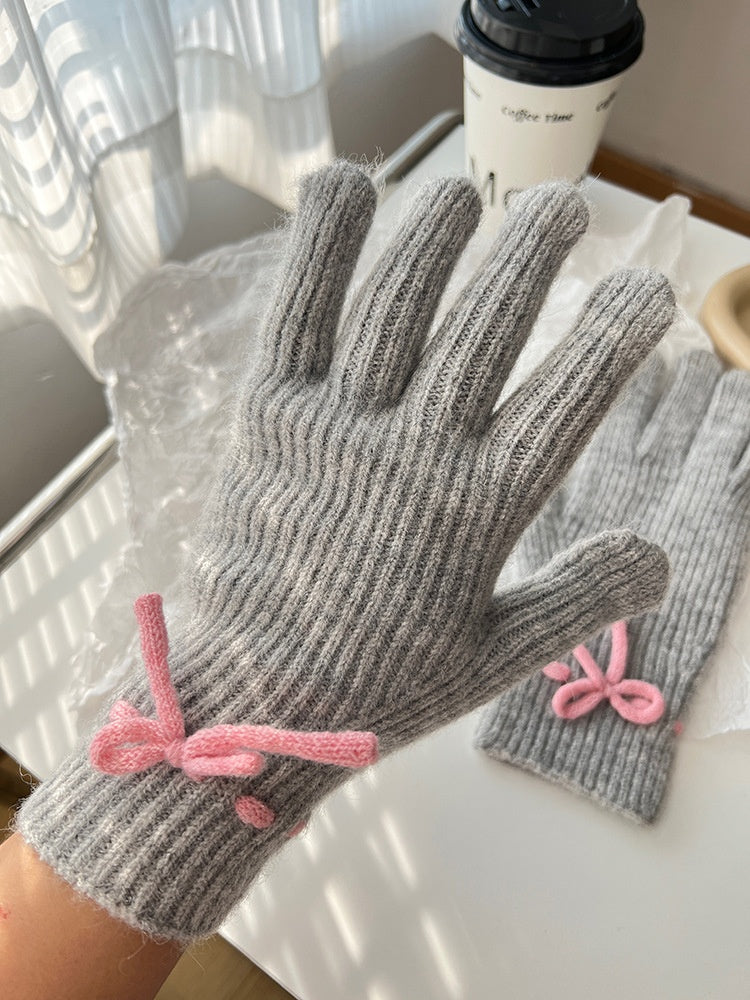 Bow Knit Warm Winter Gloves