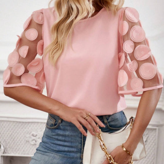 Round Neck Hollow-Out Short Sleeve Top