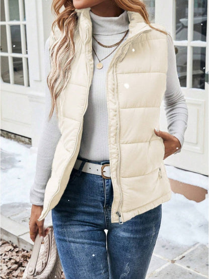 Puffer Vest Stand Collar Zipper Closure Padded Warm