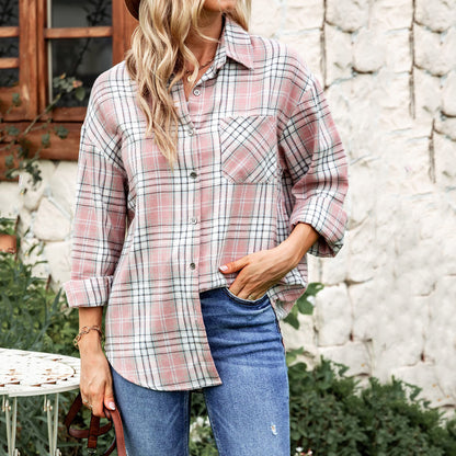 Plaid Long Sleeve Pocket Button Shirt