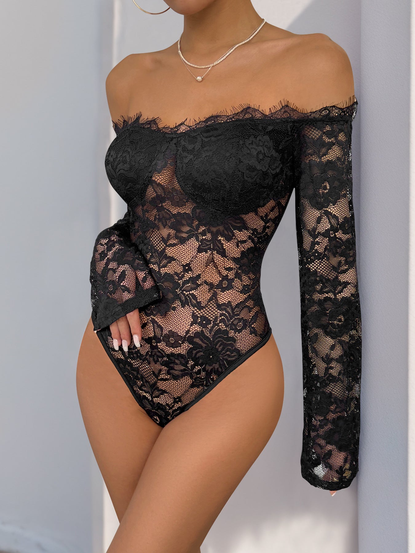 Long Sleeve Bodysuit Collared Elegant One-Piece