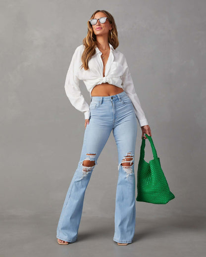 Light Blue High-Waist Denim Trousers