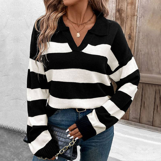 Striped Sweater Black and White Knit Pullover Top