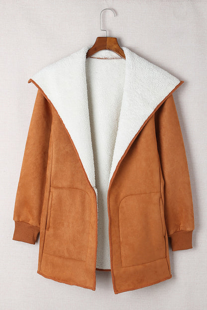 Pure Suede Jacket Long Loose Lapel Coat with Long Sleeves