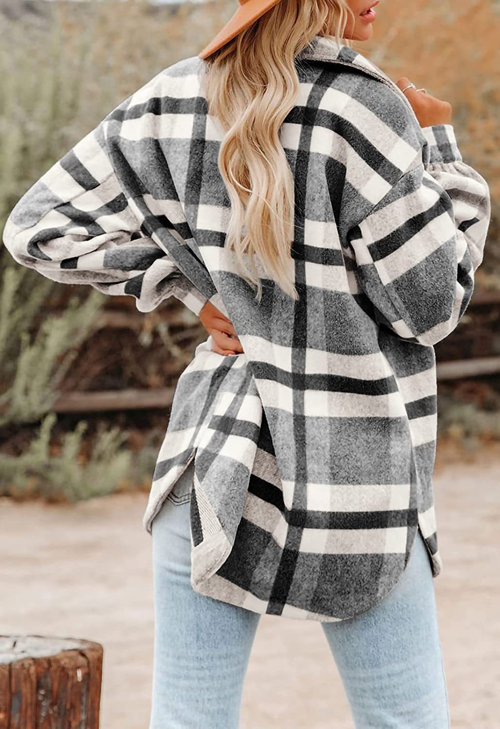 Plaid Flannel Woolen Shirt Button-Up Long Sleeve