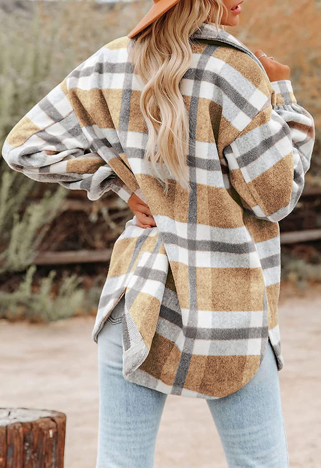Plaid Flannel Woolen Shirt Button-Up Long Sleeve