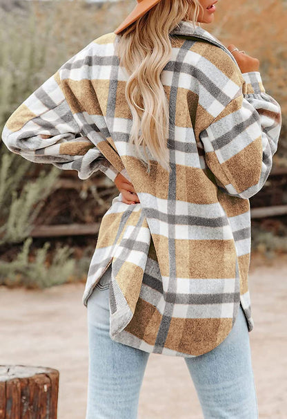 Plaid Flannel Woolen Shirt Button-Up Long Sleeve