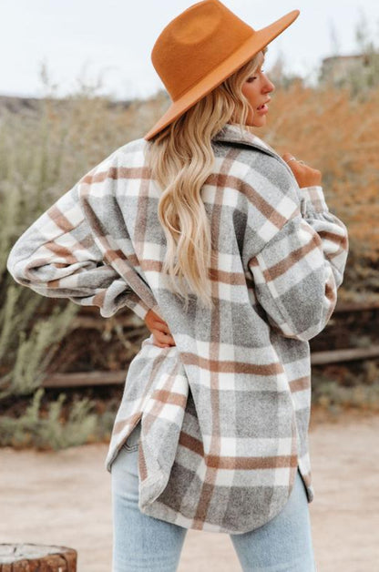 Plaid Flannel Woolen Shirt Button-Up Long Sleeve