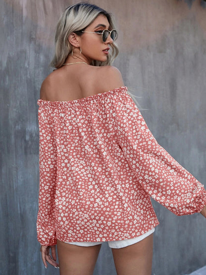 Off-Shoulder Printed Long Sleeve Loose Shirt