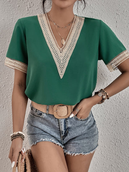 V-neck Lace Loose Top Temperament