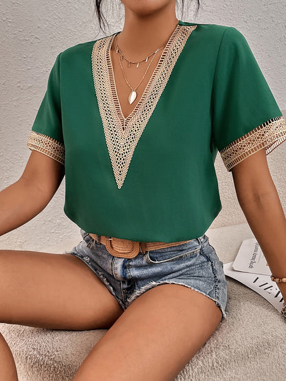 V-neck Lace Loose Top Temperament