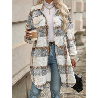 Lapel Colorblock Plaid Padded New Design Coat