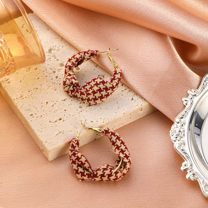Vintage French Houndstooth Fabric Earrings