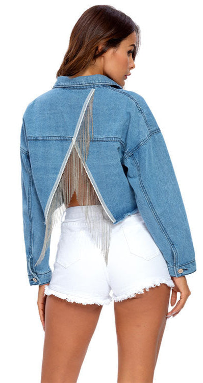 Fringed Split Denim Top Jacket