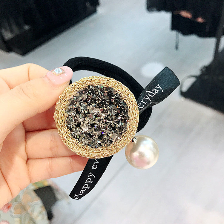 Round Rhinestone Pearl Hair Tie