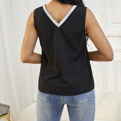 Black V-Neck Sequin Top with Camisole Vest