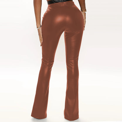 Classic High Waist Stretch Horn Split Leather Pants